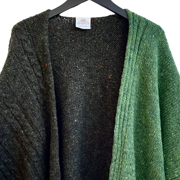 Bonner of Ireland Wool Knit Shawl Two-Tone Green Cape Wrap Made in Ireland - Picture 6 of 8